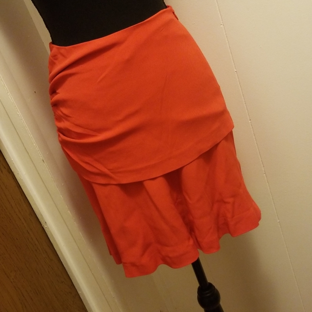 New Fire Red High Waisted Ruched Layered Skirt